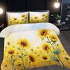 3-częściowy Zestaw Kołdry z Nadrukiem Ilustracji Pola Słoneczników - Zawiera 1 Poszwę na Kołdrę i 2 Poszewki na Poduszki (bez wypełniacza)