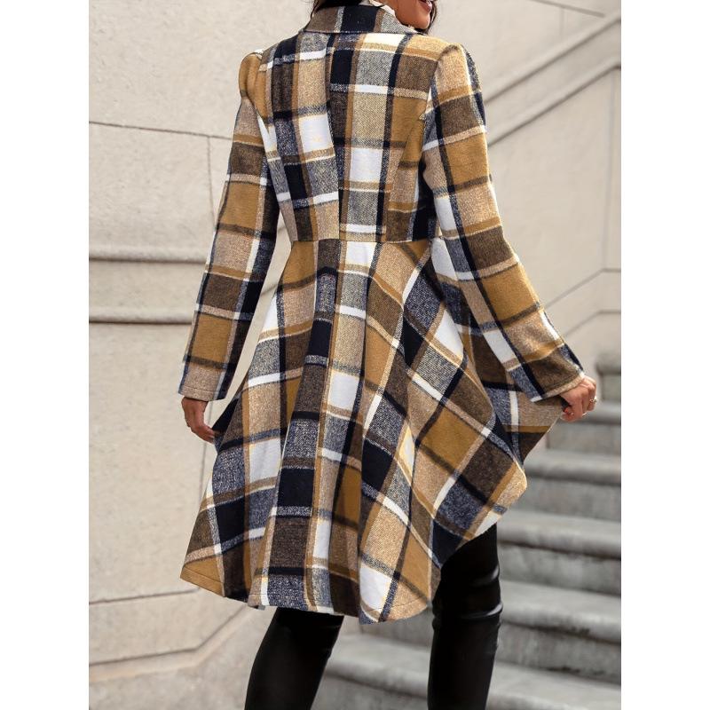 Elegant High-Low Plaid Button-Front Jacket with Flare Sleeves (2025)