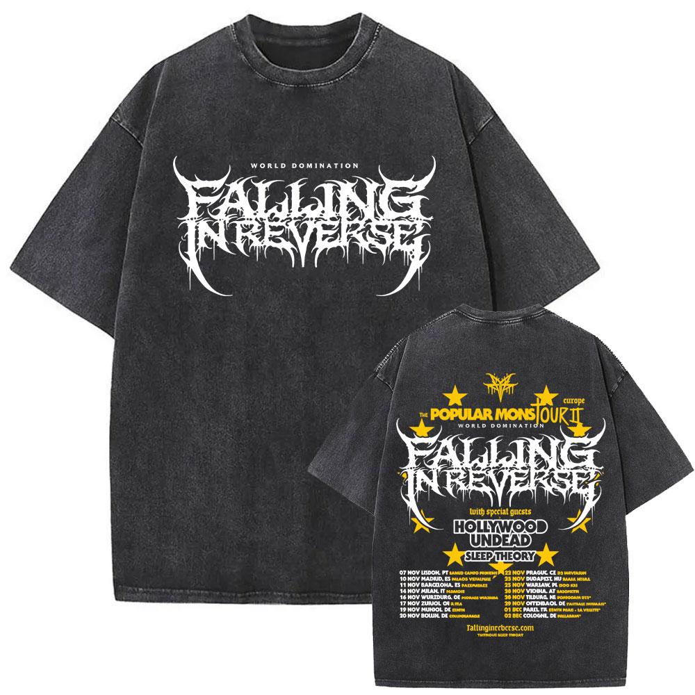 Washed Vintage Rock Band Falling In Reverse Skeleton Print Tshirt Men Women Retro Gothic Punk Tshirts Cotton Oversized T Shirt