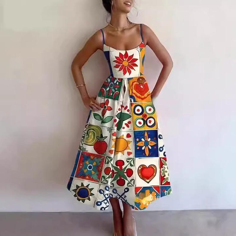 Spring 2026 Women's U-Neck Pleated Spaghetti Strap Dress