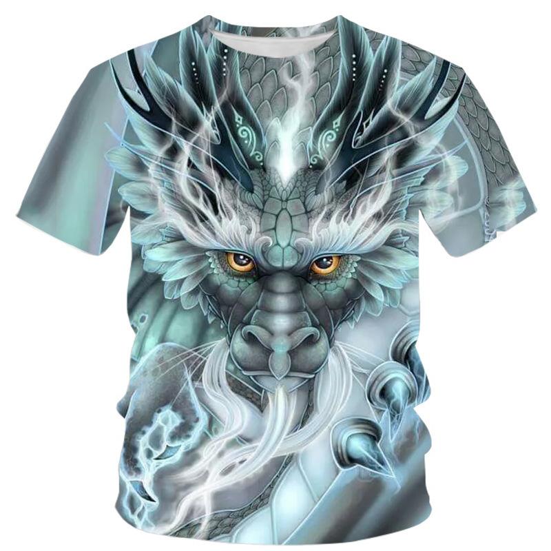 Summer Round Neck 3D Dragon Pattern Print Top Fashionable Casual Short Sleeved Men's T-shirts