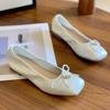 2025 autumn French flat-soled single shoes women's new soft-soled bow one-pedal Mary Jane shoes shallow-mouth grandma shoes