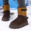 Fashion Fashion Mixed Color Platform Snow Boots Women Faux Suede Thick Plush Ankle Boots Woman Buckle Decor Thick Sole Cotton Shoes