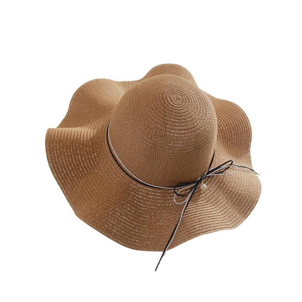 Women Summer Elegant Bowknot Pearl Beach Cap