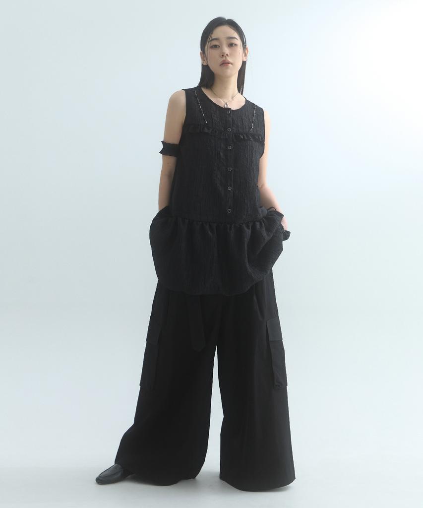 Mualeumoa Veil Shirring Volume Dress-Black