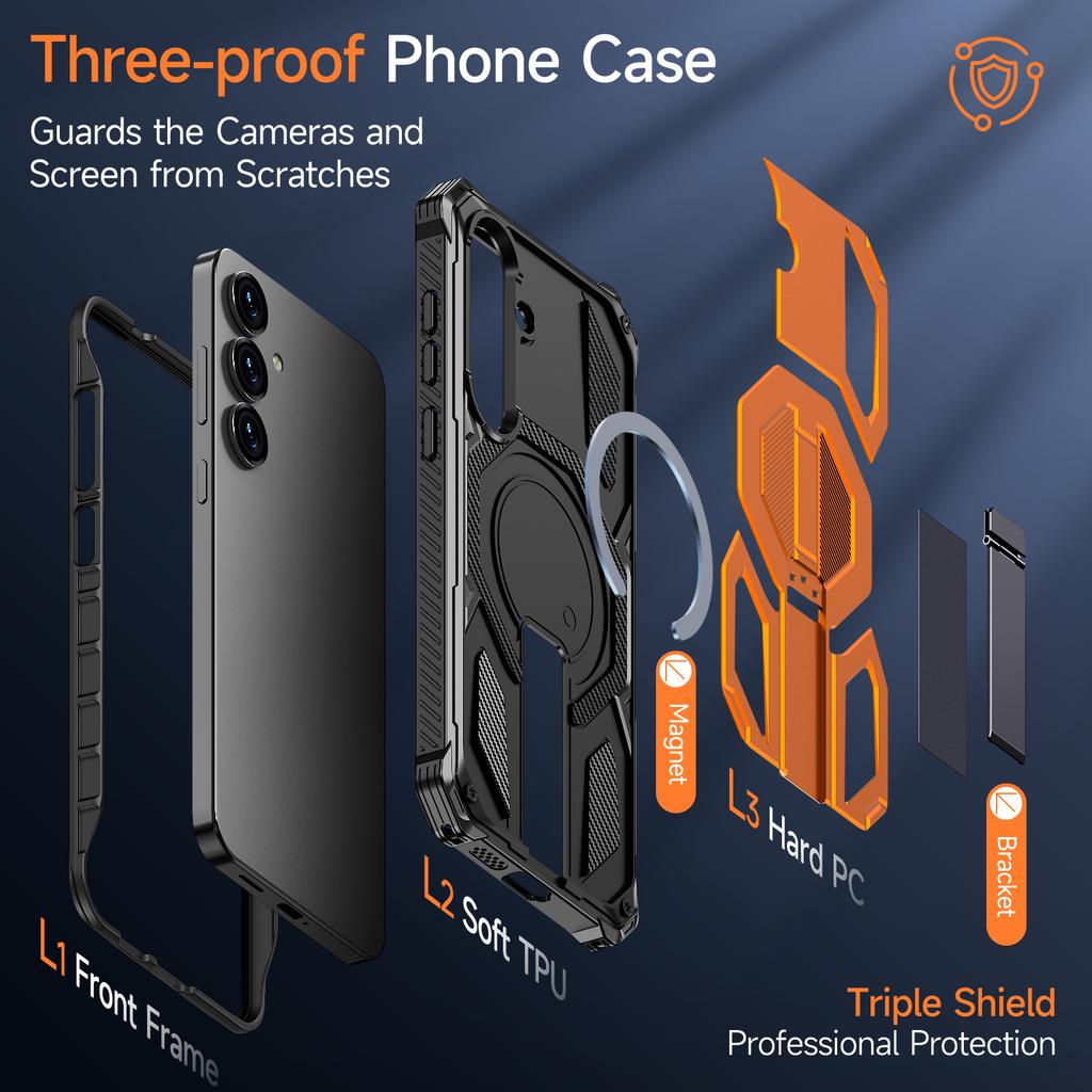 For Samsung Galaxy S25 Magnetic Case Rotating Kickstand PC + TPU Shockproof Drop-proof Phone Cover