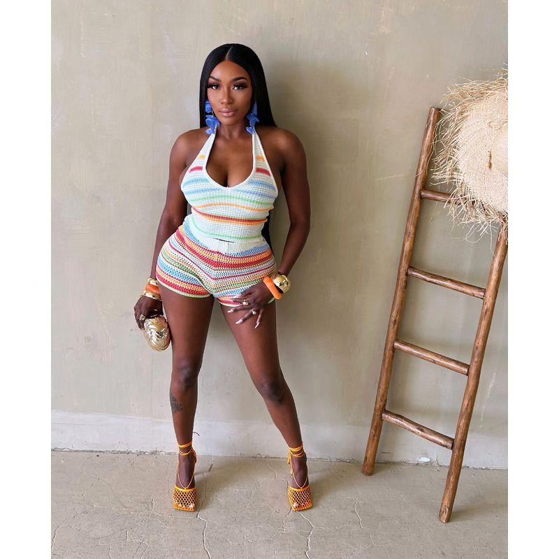 

83045 Fashion Women s Sweater Open Back Halter Top Sheath Tights Suit White S