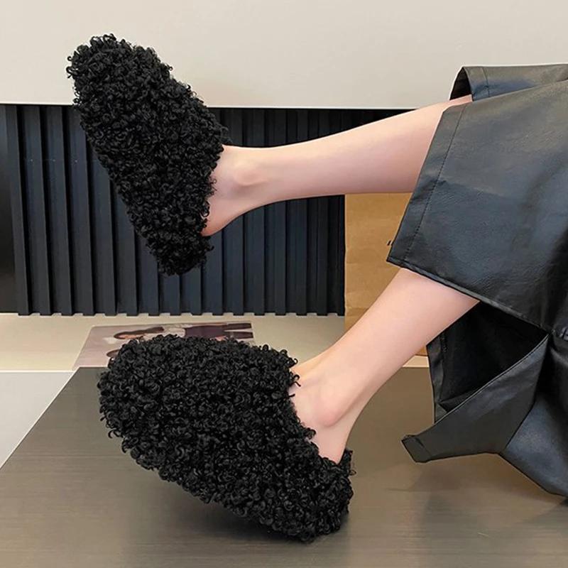 Fashion Winter 2025 Fashion Women's Shoes Comfortable Plush Velvet Warm Slippers Home Non-slip Lightweight Soft-soled Indoor Slippers