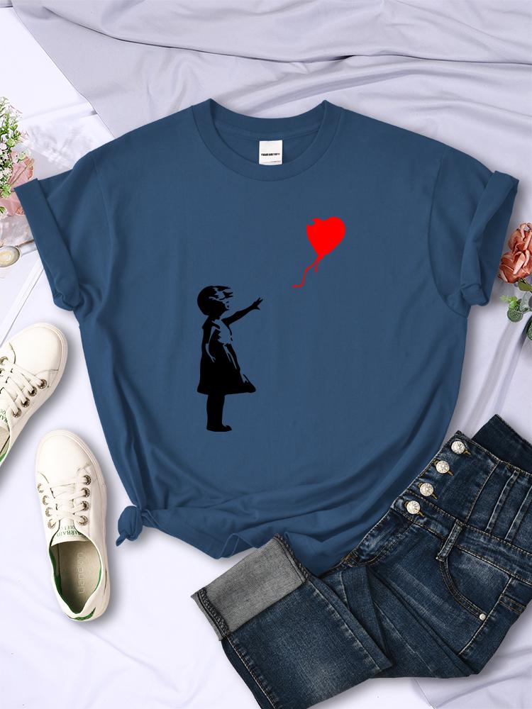 Let'S Fly Love Luftballons Prints Damen T-Shirt Weich Atmungsaktiv Kurzarm Street Hip Hop Trend Tops Lässig Weibliches T-Shirt Kleidung