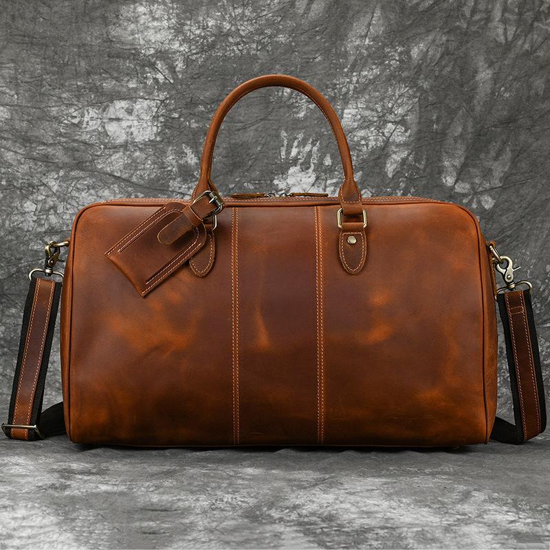 Large-Capacity Men'S Leather Handbag, One-Shoulder Oblique Span Bag, Cowhide 20-Inch Luggage Bag, Outdoor Sports Fitness Bag, Men'S