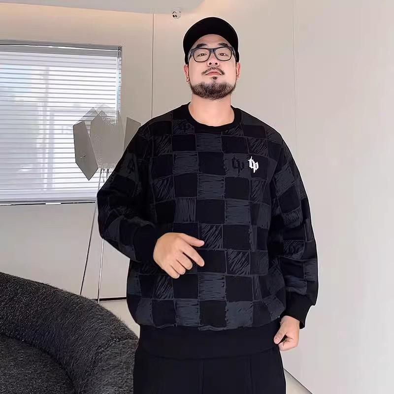 

Trendy Plus Size Men s Plaid Fleece-Lined Crewneck Sweatshirt - Extra Loose Fit for Autumn/Winter 7XL (260-280 jin)