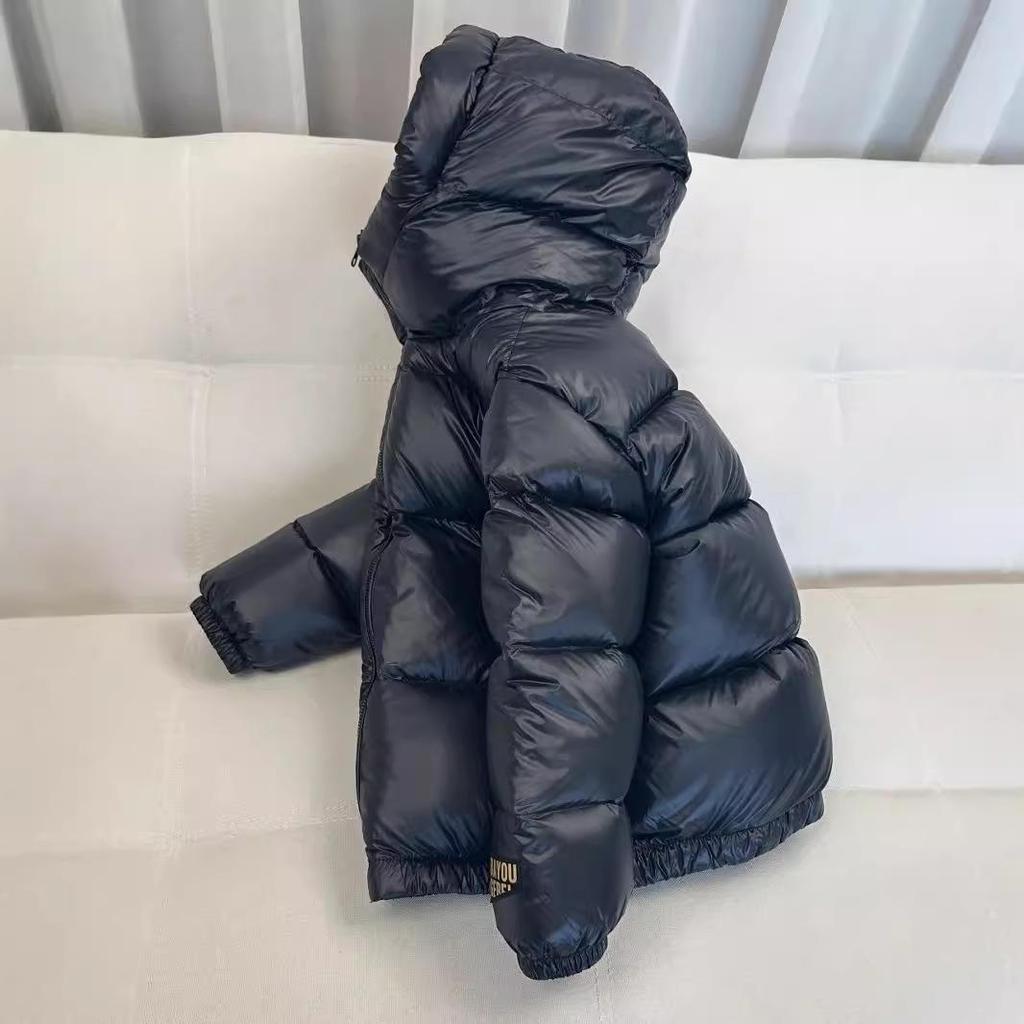 Kids' Winter Black Gold Thick Hooded Coat - Warm Short Jacket for Boys & Girls