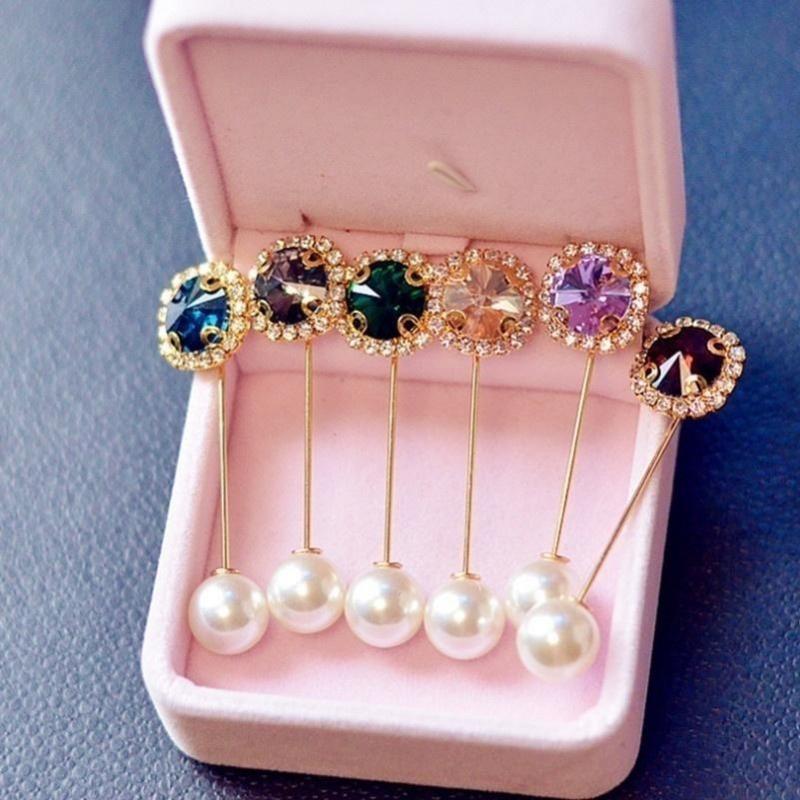 Classic Flowers Brooches New Long Crystal Needle Circular Pins Female Personality Elegant Brooch Car