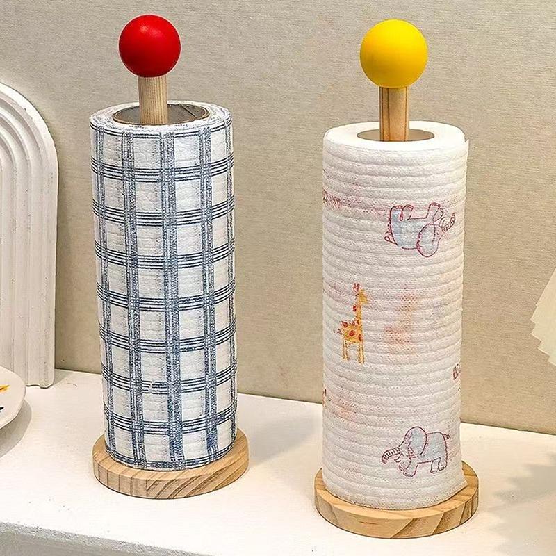 Kitchen Wooden Roll Paper Towel Holder Bathroom Tissue Vertical Stand Disposable Paper Pot Kitchen Toilet Storage Accessories