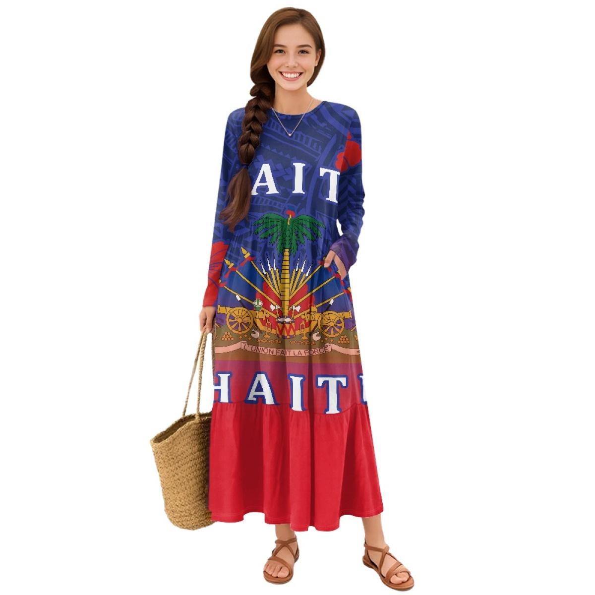 Women Loose Long Sleeve Dress Casual Patchwork Skirt Comfortable Soft Dress S