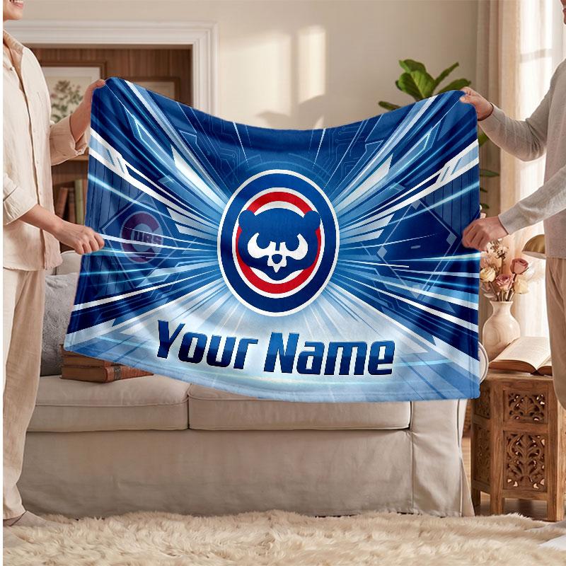 Chicago Cubs Flannel Blanket, Custom Name Text Personalized Soft Throw Blanket Home Decor Gift