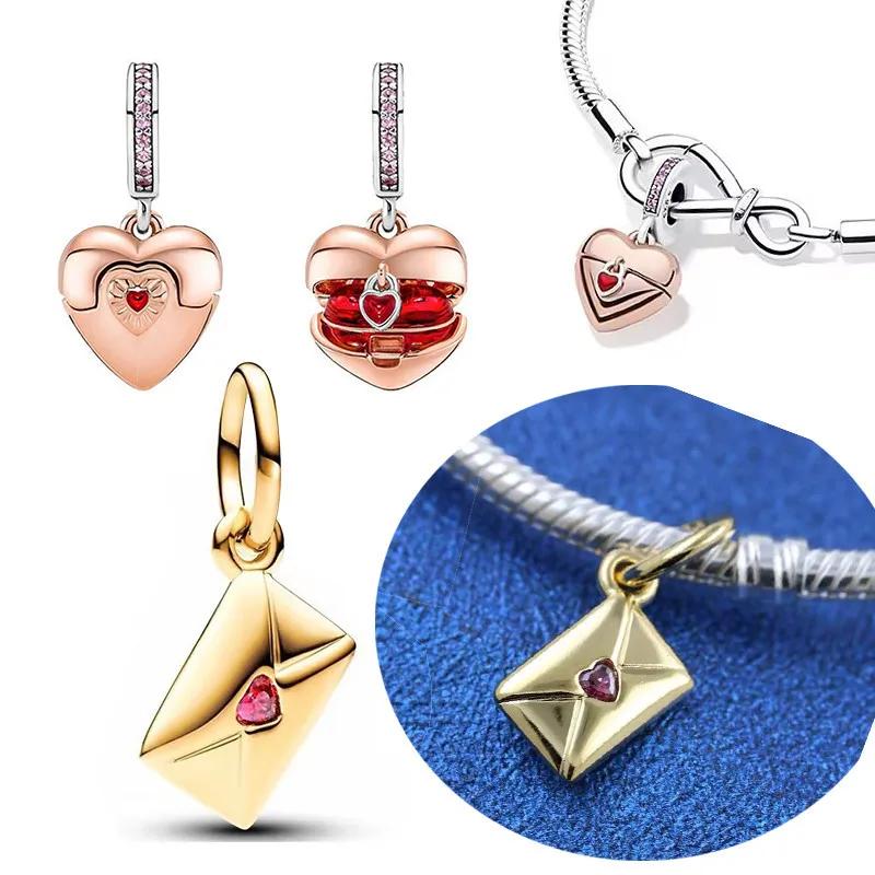 Copperheart Envelope Gold Charms Beads Fit Original Pandora Bracelet Pendent Diy For Women Fine Jewelry Gift