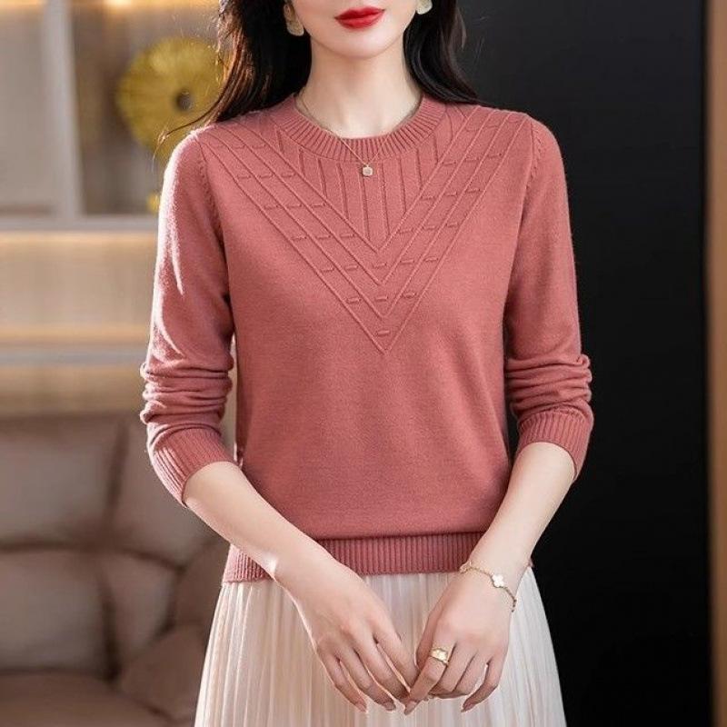 Elderly Mom Autumn Round Neck Thin Sweater Women Pullover Loose Plus Size Inner Wear Knit Top