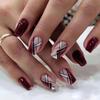 Medium-Long Burgundy Glitter European-Style False Nails - Removable, Fashionable Nail Art for a Hot Girl Look.