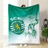Green Design with Roaring Lion Sketch and Sporting Portugal Emblem. for All Seasons Blanket Lunch Break Throw Gift