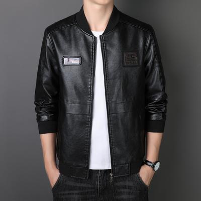 Men's Leather Jacket Plush and Thickened In Autumn and Winter Business Casual Leather Jacket Slim Fitting Baseball Collar Jacket Men's