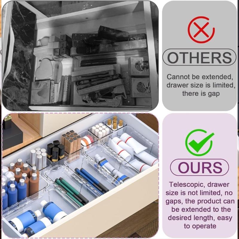 Expandable Drawer Storage Organizers Compartments Sturdy Waterproof ABS Plastic Tray For Utensils Accessories