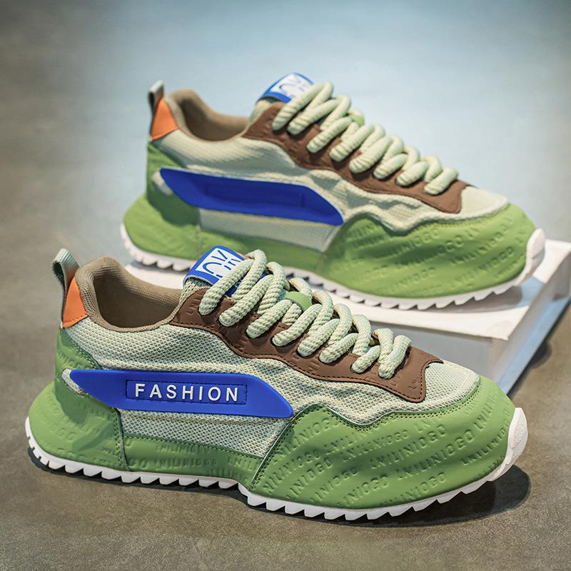 

Мужская обувь 2025 весенний тренд сумка низ сетка дышащая цветовая гамма толстая подошва увеличение роста кроссовки папы универсальный спортивный досуг мужской 39 зелёный