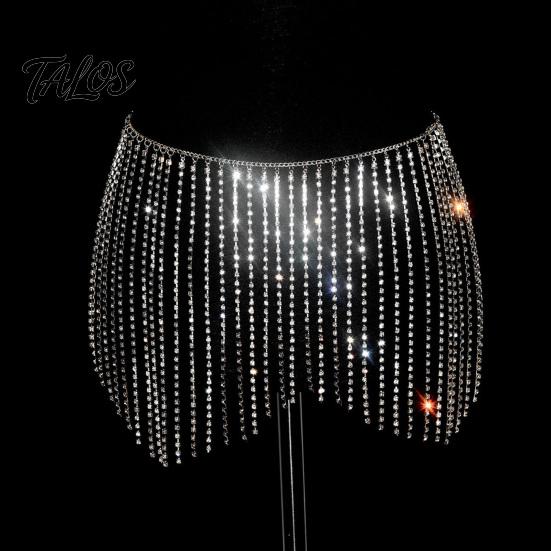 Adjustable Waist Chain for Parties Rhinestone Tassel Women, Sparkly Sexy Belly Dance Body Skirt-Style Stage Performance Accessory Hip Accessory,