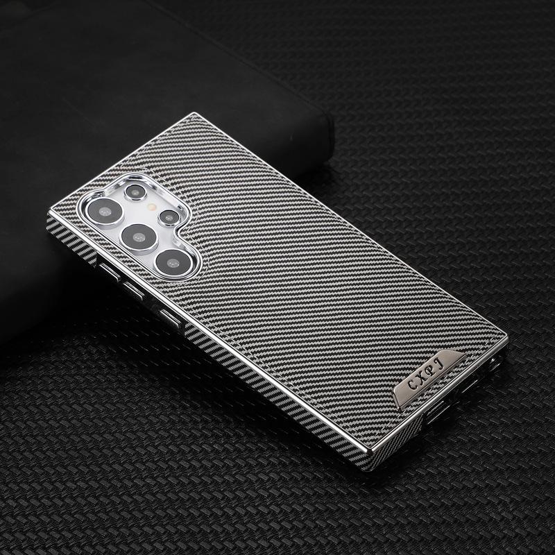 Carbon Fiber Texture Suitable for Samsung S24 Ultra Mobile Phone Case Galaxy Business S23u Full-inclusive 22 Magnetic Leather Case