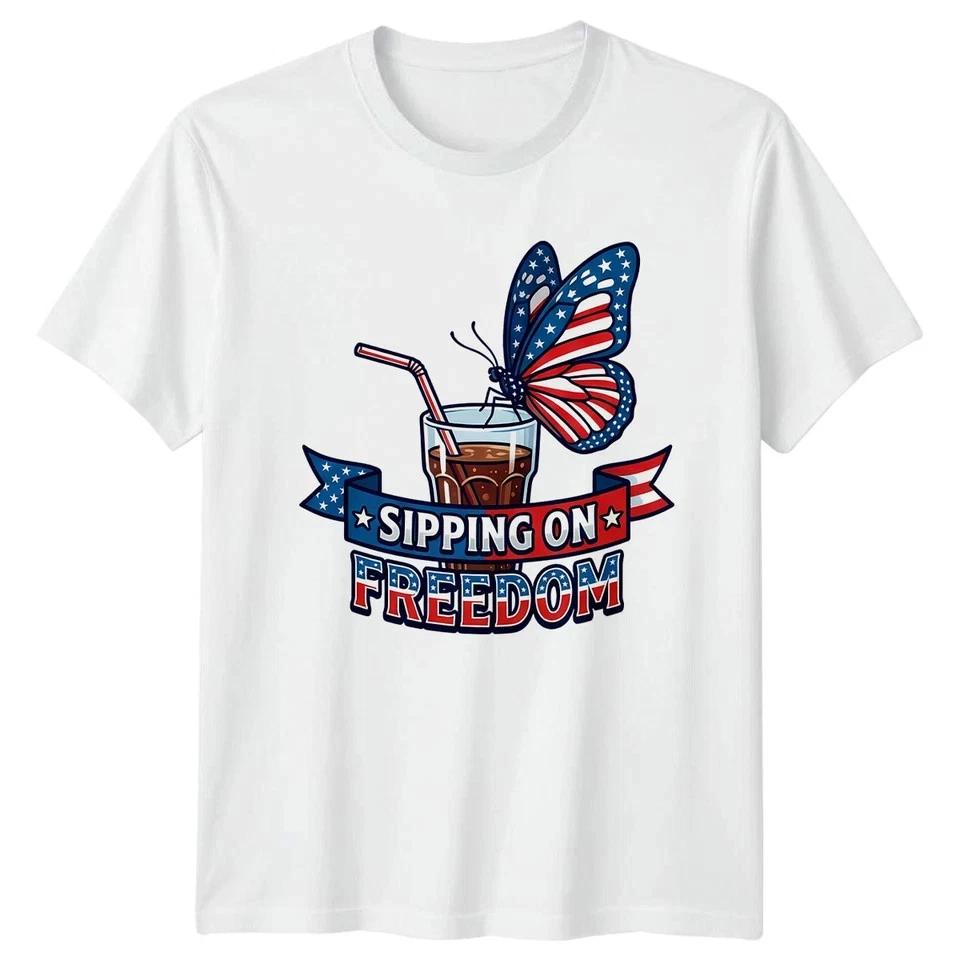 Sipping On Freedom Unisex T Shirt 4th Of July Gift S