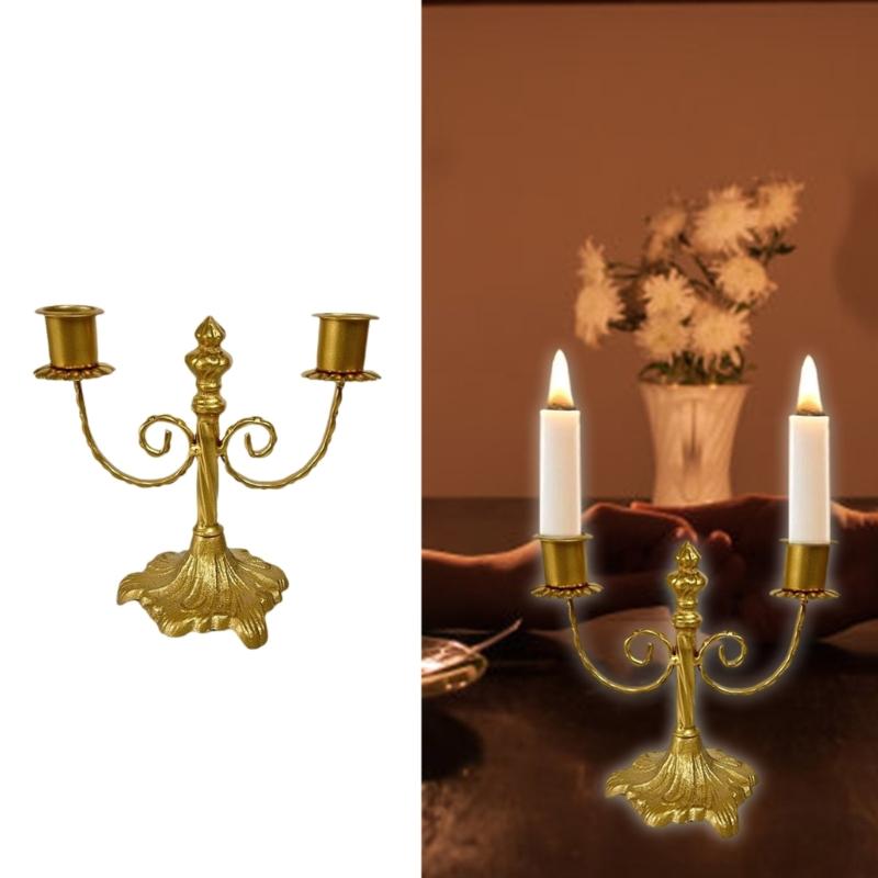 Vintage Antique Candle Holder Iron Candlestick with 2 Arm European Metal Candle Stand Candelabra for Table Centerpieces