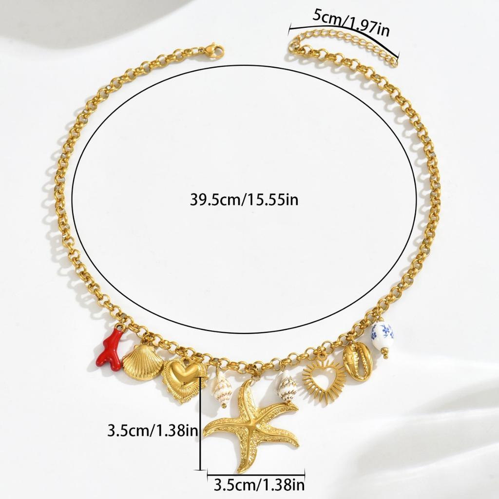 Ocean Style Jewelry Geometric Starfish Shell Design Versatile Long Necklace High Sense Necklace Women