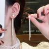 A Pair Of Long Fringed Pearl Stud Earrings, Round Face, Thin, Niche, High-End Temperament Muse Earrings For Women