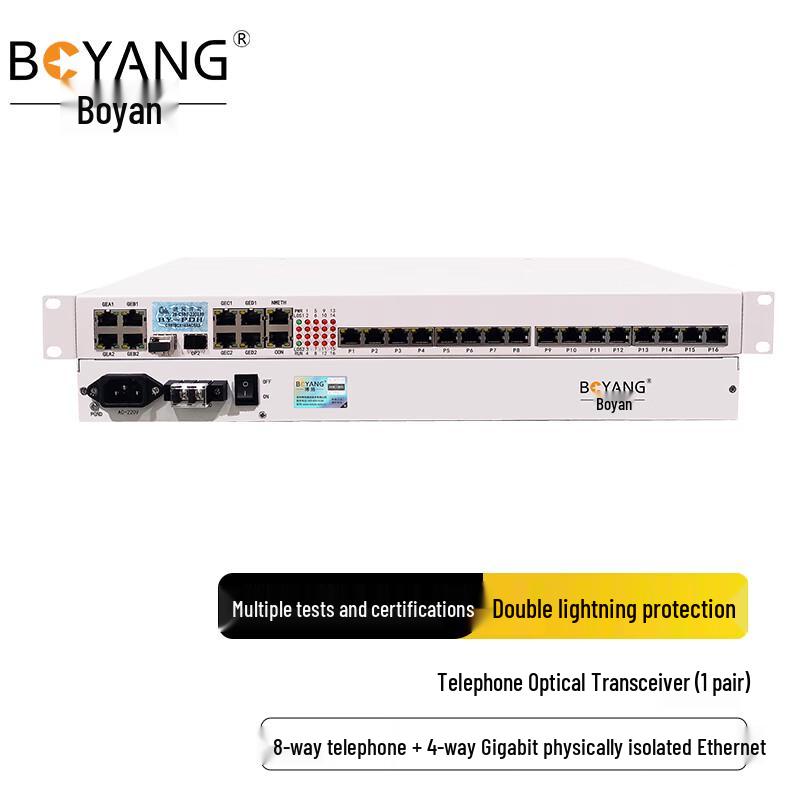 BOYANG 8-Channel Telephone & 4-Channel Gigabit Network Fiber Optic Multiplexer