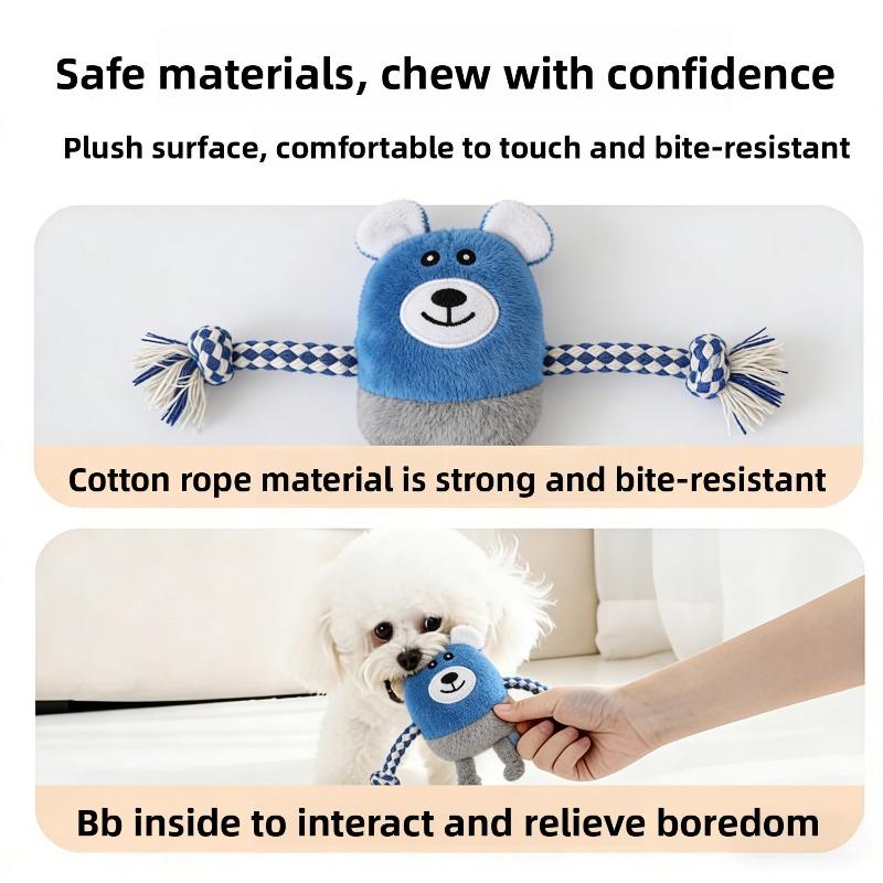 Furry Cotton Rope Dog Toy Interactive Entertainment Noise-making Plush Doll with Rope Knots, Durable and Chewable for Pets.