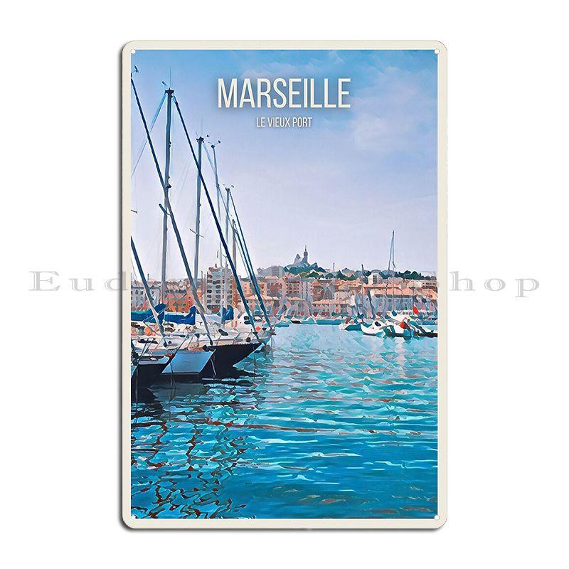Visit Marseille Metal Plaque Poster Garage Customize Mural Print Club Tin Sign Poster 20x30cm(7.8x11.8inch)