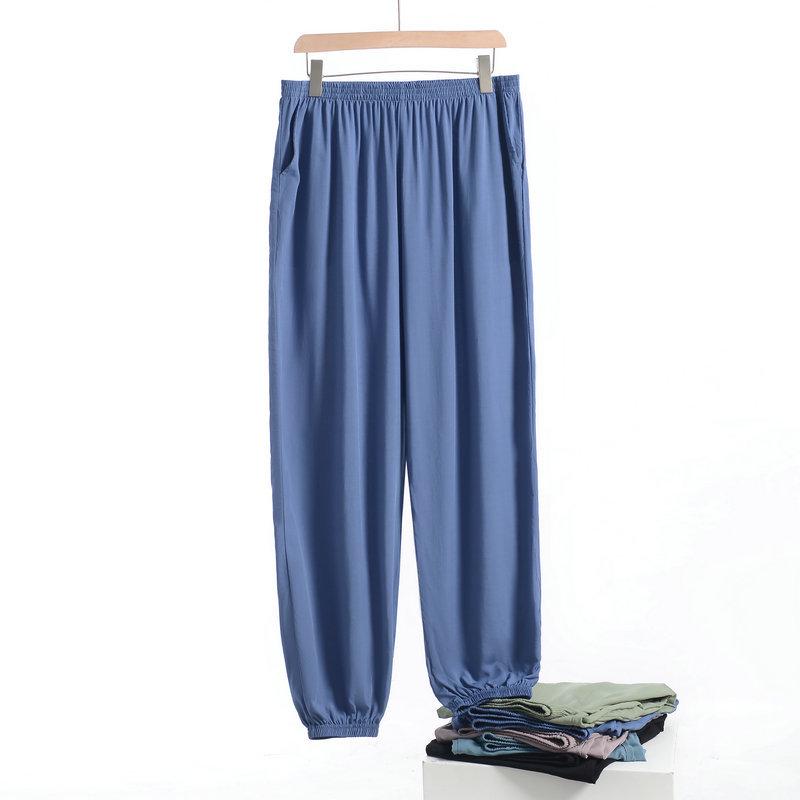 Men's Cotton Silk Elastic Waist Casual Pants - Lightweight, Anti-Mosquito for Middle-aged & Elderly