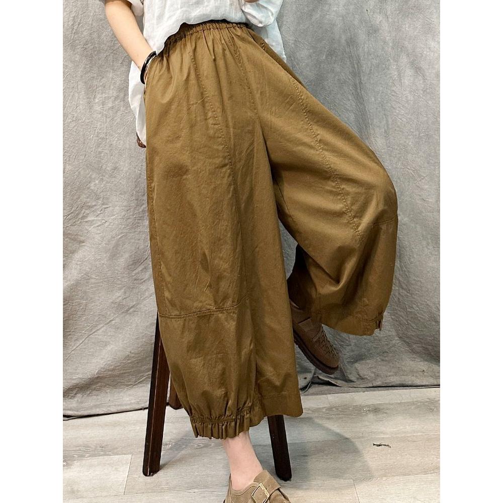 

Original Retro High Waist Straight Drooping Wide-leg Pants for Women New Spring Summer Loose Large-size Nine-point Casual Pants XXL кавовий