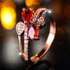 Luxury Female Red Stone Water Drop Finger Ring Vintage Rose Gold Color Wedding Band Bridal Jewelry For Women