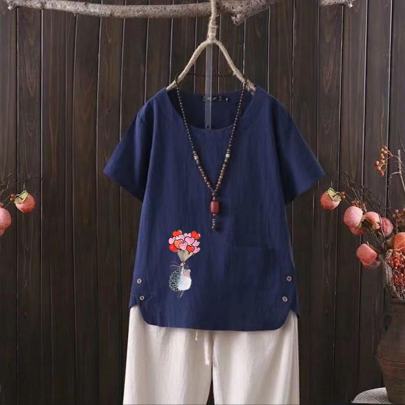 Women's Summer Bestseller, Stylish Daily Free Graphic Tee, Vintage Linen Crew Neck Shirt, Short-sleeved Shirt, Top S-4xl