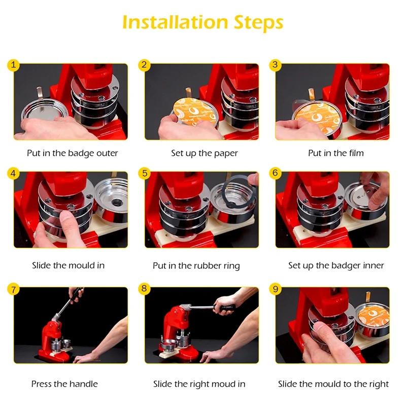 100Sets 25/32/37/44/58MM Round Badge Pin Button Maker Machine DIY Making Badge Parts Manual Punch Press Machine Consumables