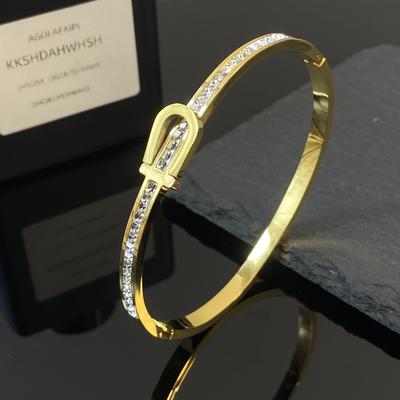 ZAKOL Classic Stainless Steel Open Bracelet for Women Men Horseshoe Buckle U-shaped Inlay Zircon Waterproof Zircon Gift