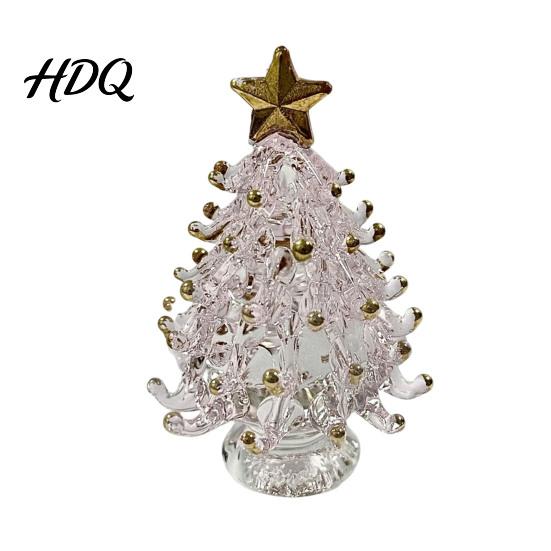 Artisan Glass Collectible Glazed Christmas Tree Ornament with Star Topper Colorful Small Desktop Art Faux Crystal Tabletop Decor for Home