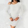 Women's Solid Color Off-the-shoulder Slant Collar Design Sense Bodycon Dress, Stylish, Slim, Sexy Long-sleeved Dress