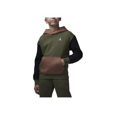 Jordan MJ Brooklyn Logo Color Block Fleece Hoodie Kids Hoodies Olive-Green HQ7083-222