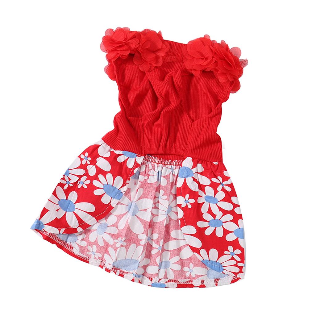 Dog Dress Soft Breathable Lightweight Cute Stylish Summer Clothes Floral Puppy Dress for Daily Party Red L