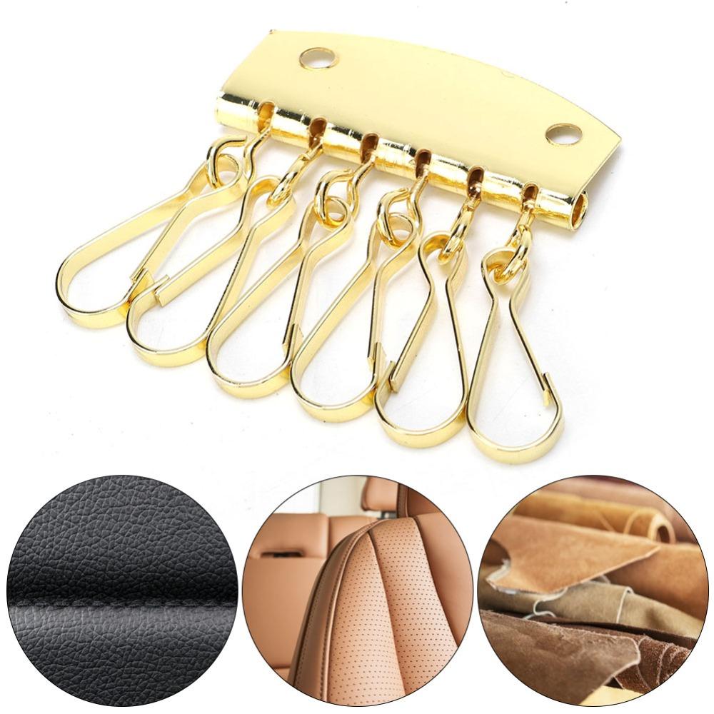 6 Hooks Clasp Clip Leather Keychain Gold/Bronze Color Key Row Wallet  For DIY Crafting