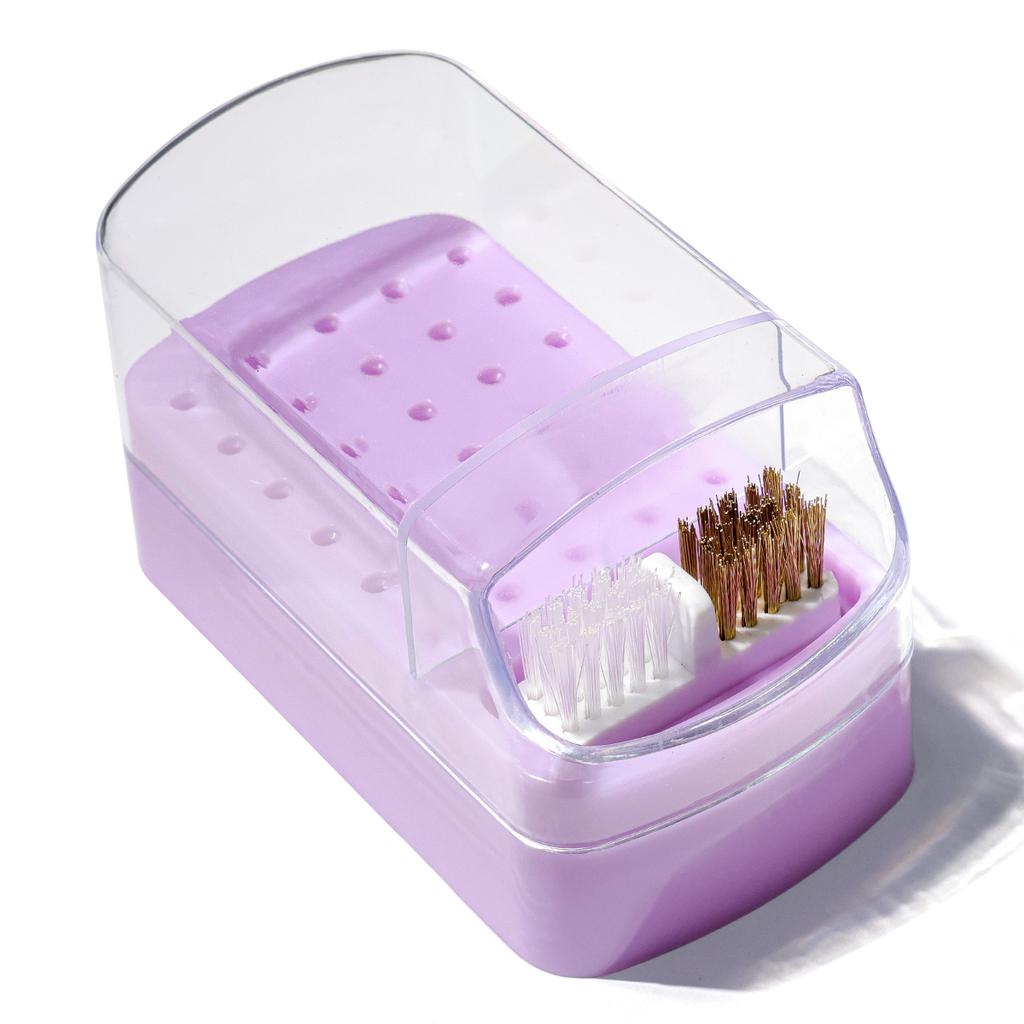 2v1 Hlavička na leštění nehtů Čisticí box na prach 30 otvorů Organizér na hlavičky laků na nehty Akrylový přenosný organizér Prachotěsný
