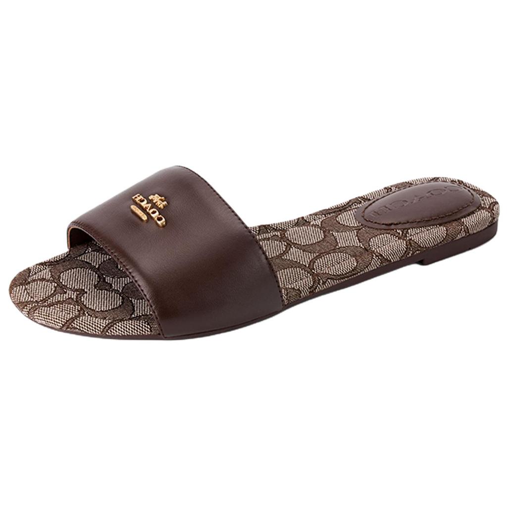 Coach Sheepskin Classic Logo Open-Toe Slide Sandals Women Sandals Brown CBR47-S8W