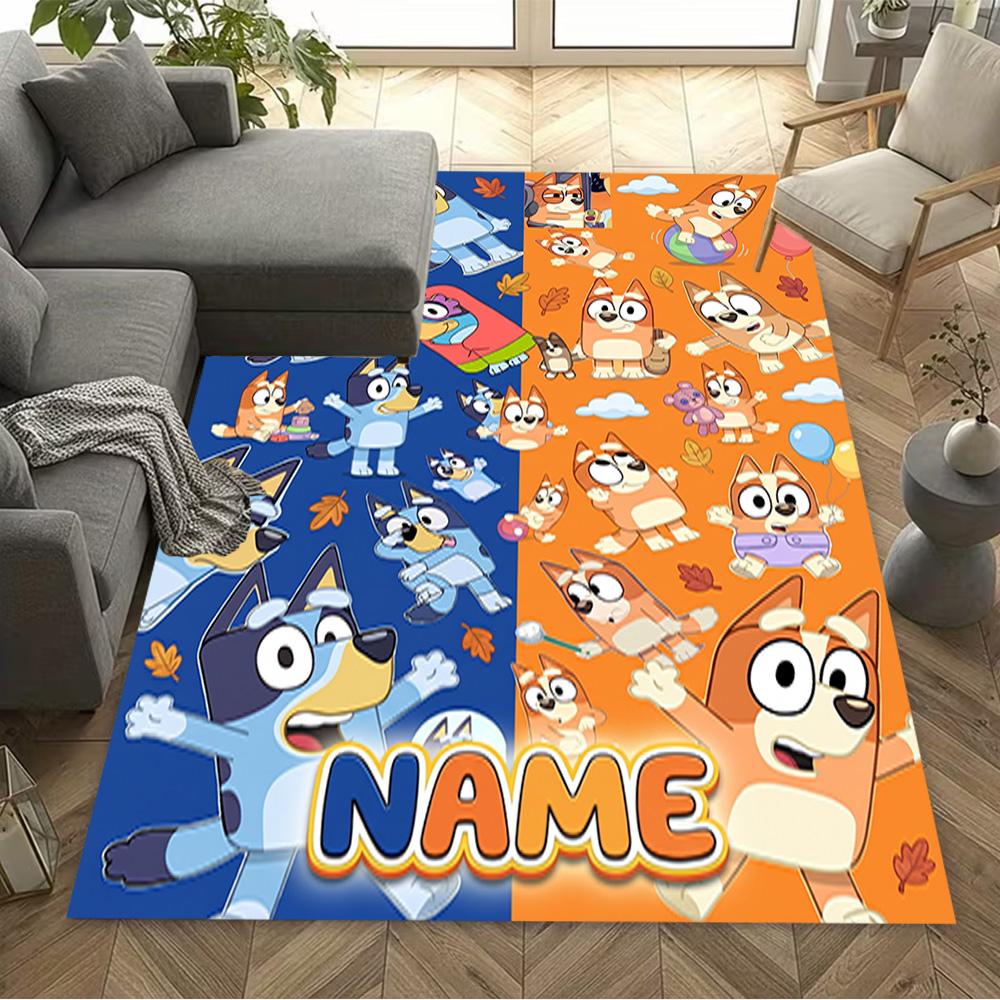 Bluey Cat Adventure Personalized Text Carpet Design for Dining Room Hallway Decorate room Balcony Anti-slip Rug Office home decor Gift for Festivals